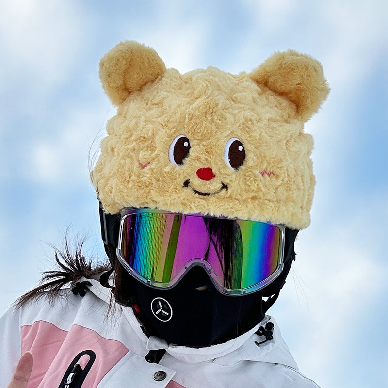 Funda para casco HoneyBear – Estilo peluche de oso sonriente marrón