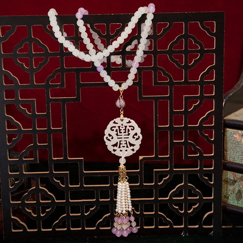 Protection Imperial Pendant Long Beaded Necklace