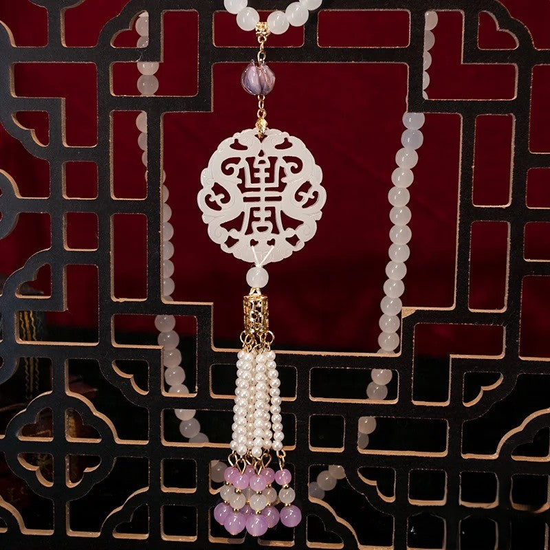 Protection Imperial Pendant Long Beaded Necklace