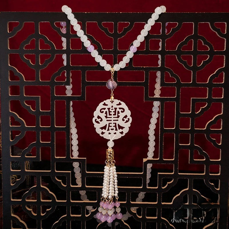 Protection Imperial Pendant Long Beaded Necklace