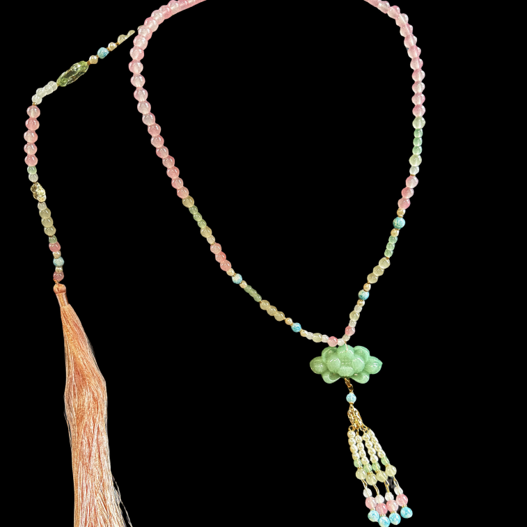 Peaceful Lotus Pendant Long Beaded Necklace