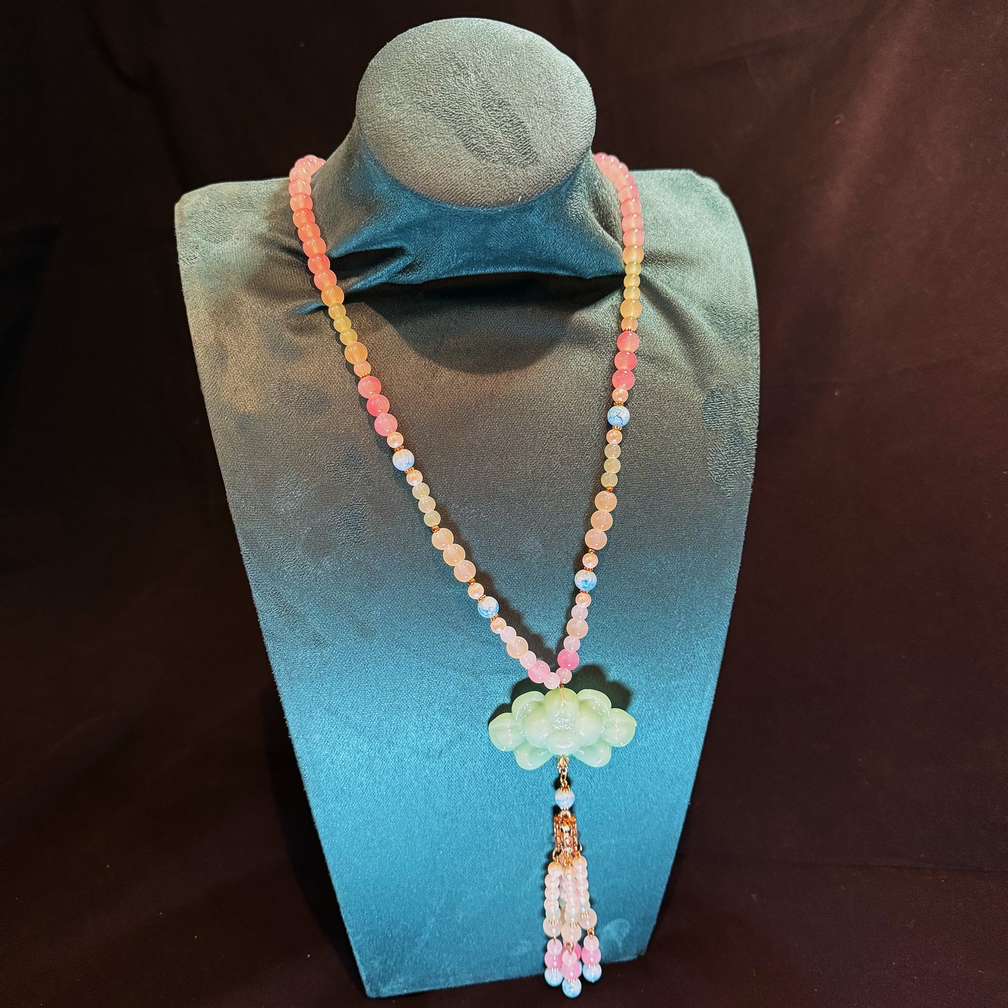 Peaceful Lotus Pendant Long Beaded Necklace