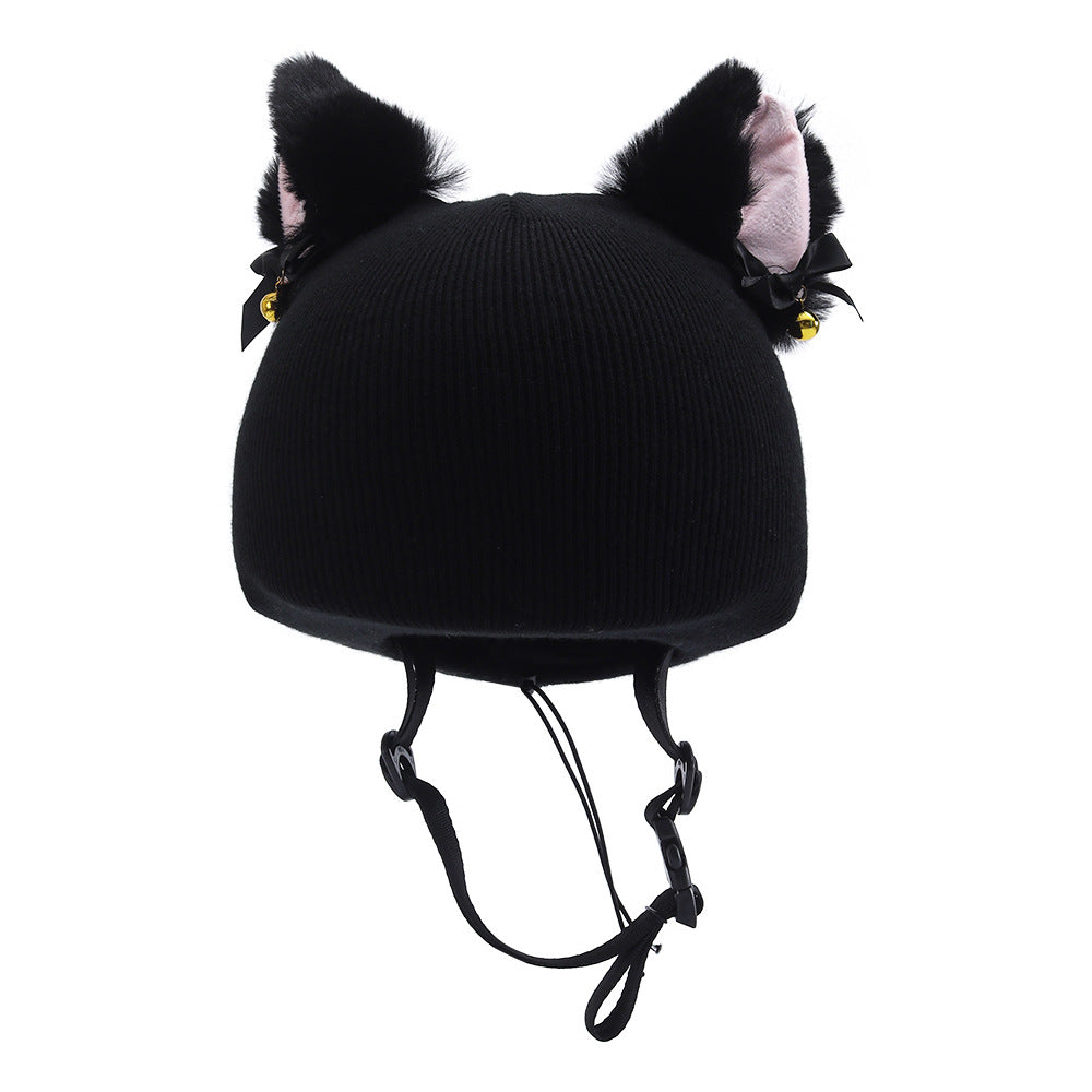 Funda para casco con orejas de gato de punto negro