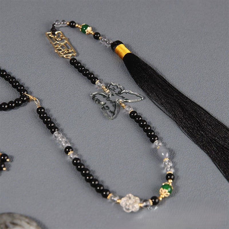 Wealth Dragon Jade Pendant Long Beaded Necklace