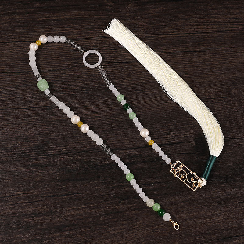 Zen Lotus Pendant Long Beaded Necklace